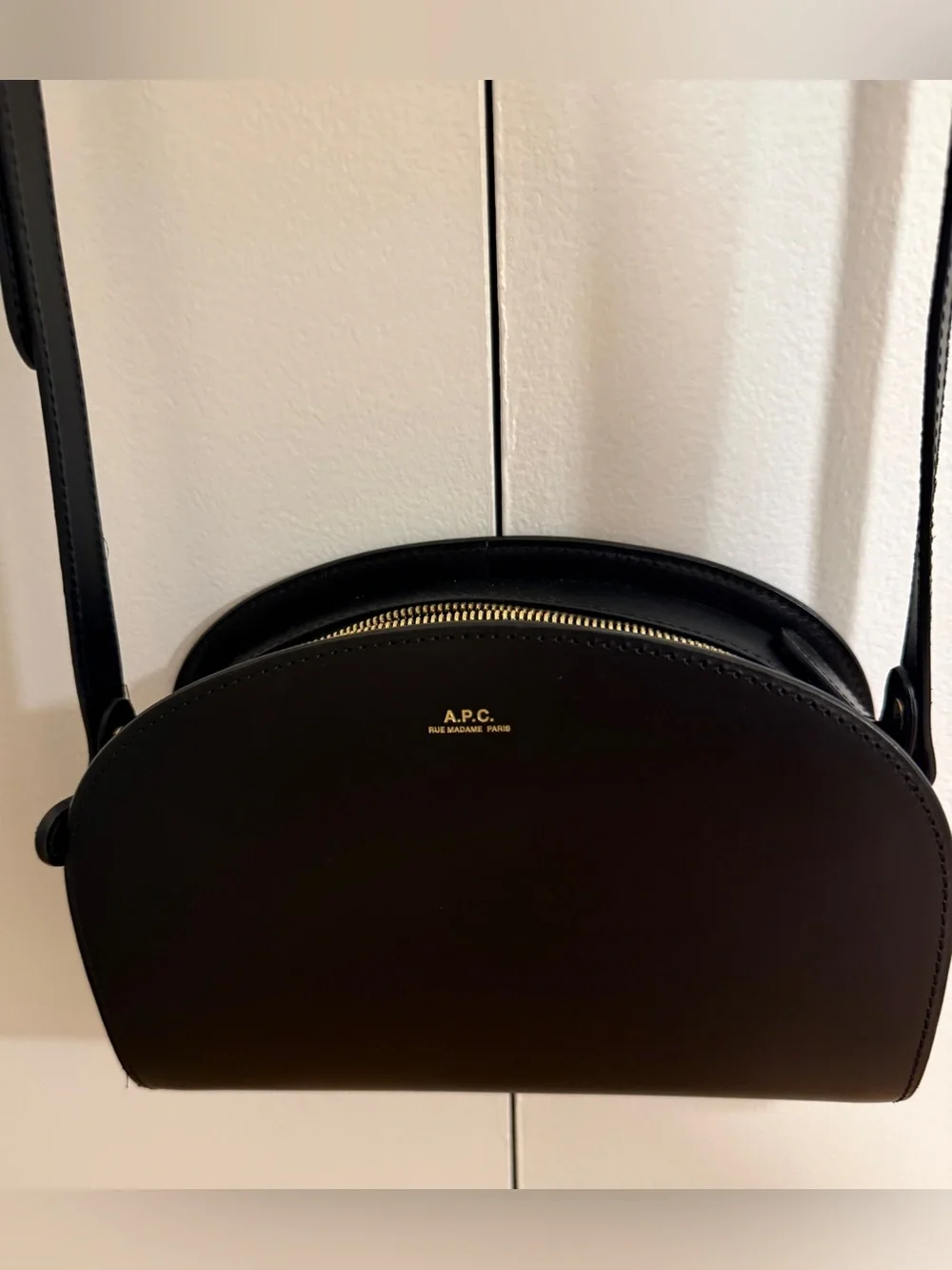 A.P.C. Black Demi-Lune Crossbody Bag with Gold Logo